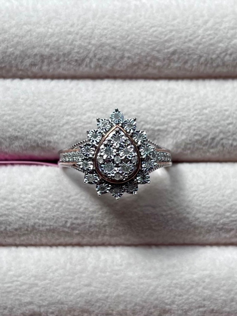R118 | Natural Diamond Cluster Pear Shaped Ring